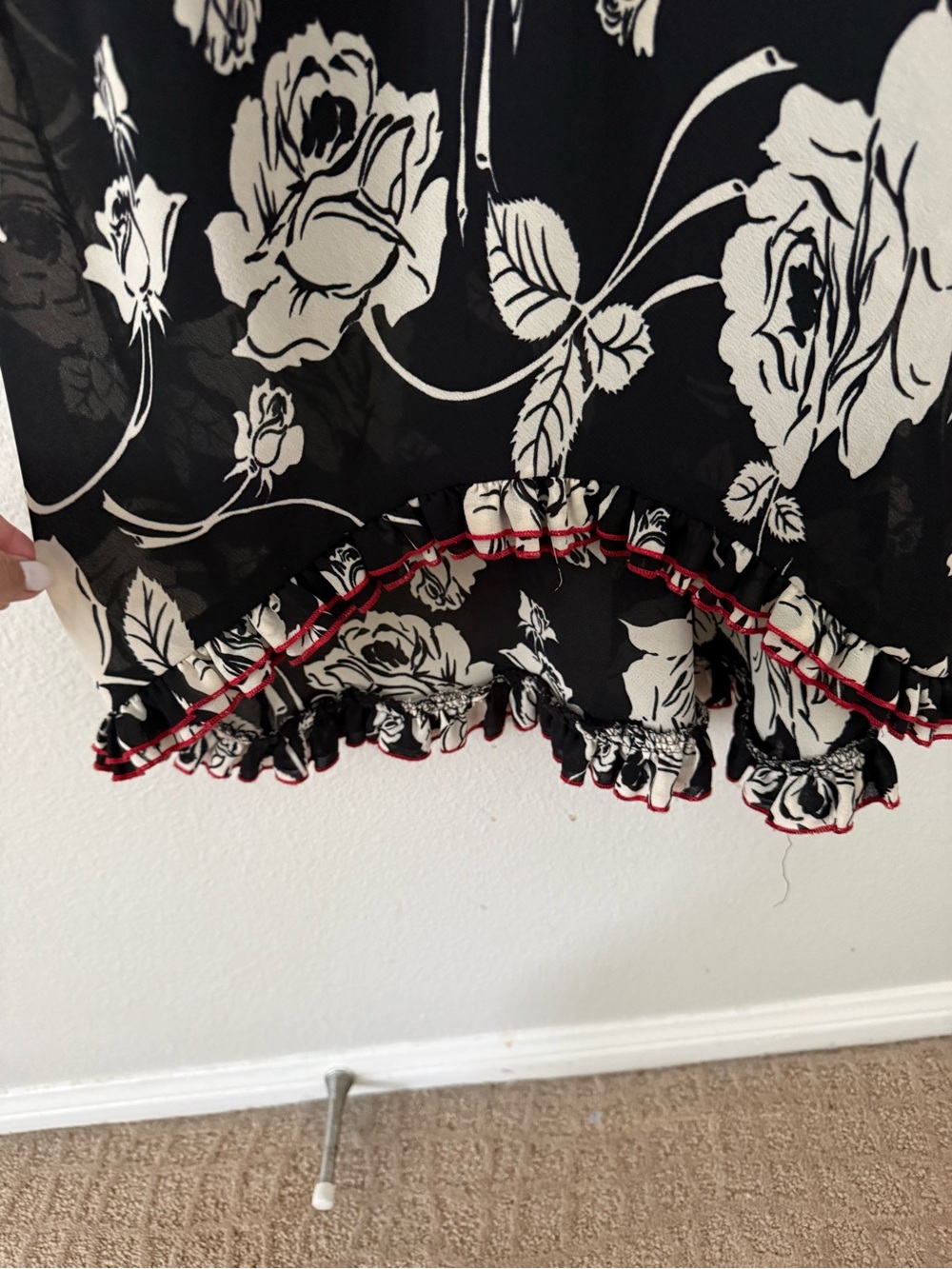 Black & White Floral Slip Dress with Spaghetti Straps - Picture 4 of 7